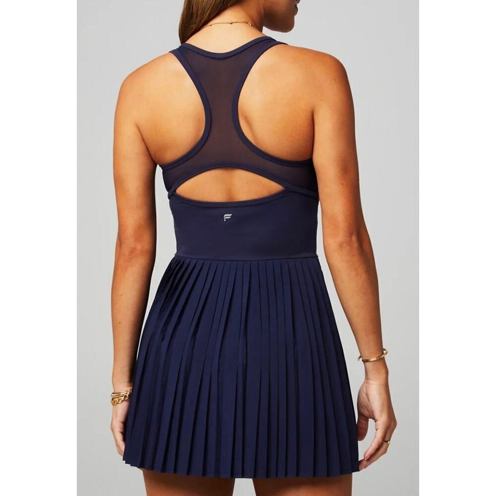 Fabletics Hot Shot Pleated Dress Classic Mini Women's Navy Blue Pocket Sz L - Picture 2 of 10